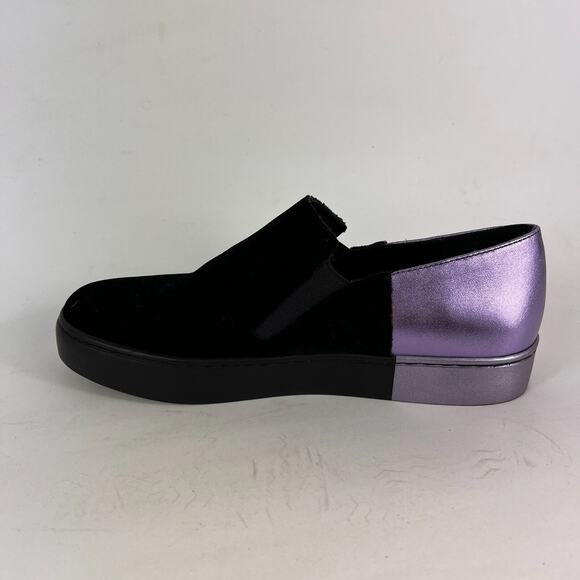 Free People Varsity women's size 7.5 black velvet purple leather slip on shoes - Picture 6 of 11